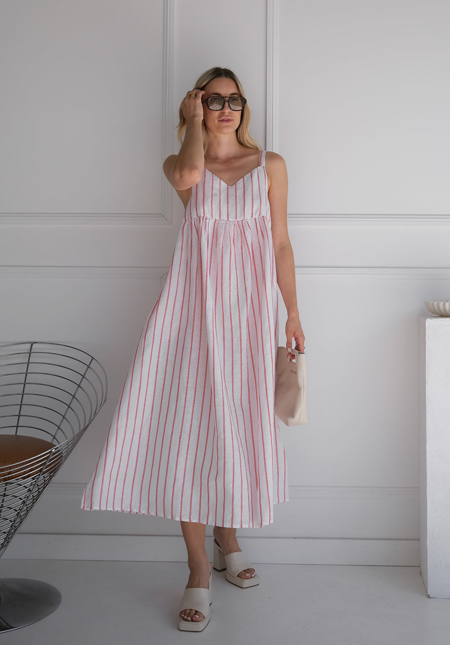 Miann &amp; Co Womens - Sutton V-Neck Slip Dress - Tomato Stripe