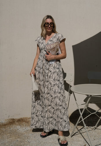 Miann & Co Womens - Jolie Cross Over Maxi Dress - Floral Sketch